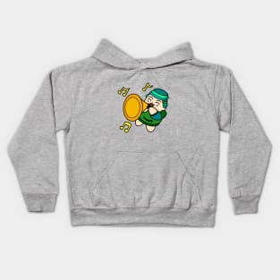 Cute cartoon boy happy playing trumpet Kids Hoodie